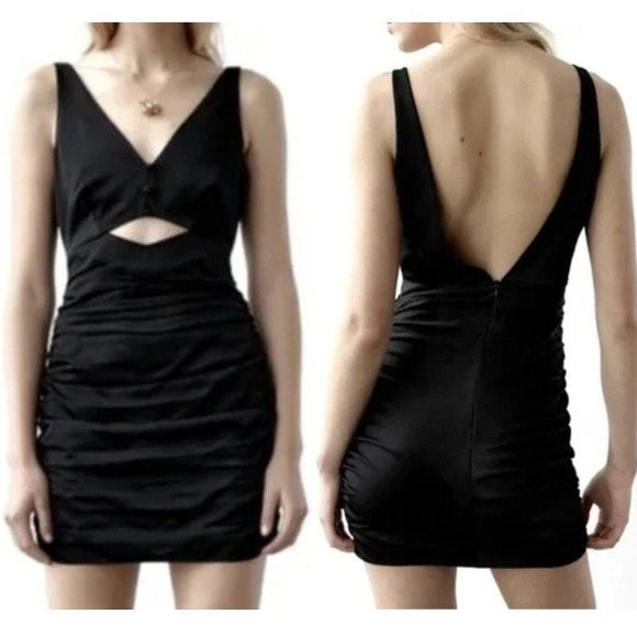 Zara Dresses & Skirts - Zara Dress Cut Out Satin Effect Mini Womens Extra Small Black